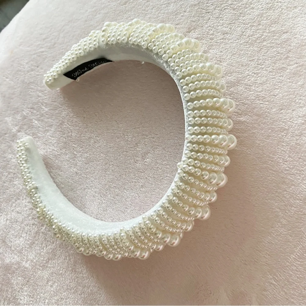 NWOT Pearl Padded Headband White Cream Classic Handmade Wedding Spring